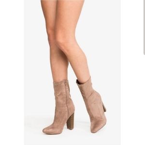 Tan nude taupe faux suede sock boots